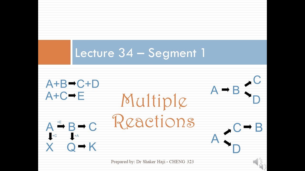 Lecture 34 - Seg 1, Chapter 6, Multiple Reactions, Selectivity and Yield