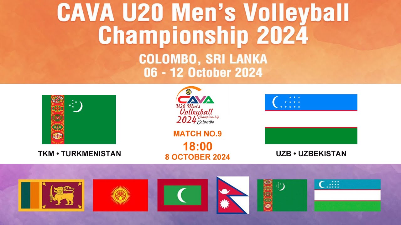 Turkmenistan - Uzbekistan.  Match NO.9.  CAVA Men's U20 Volleyball Championship 2024 . Colombo.