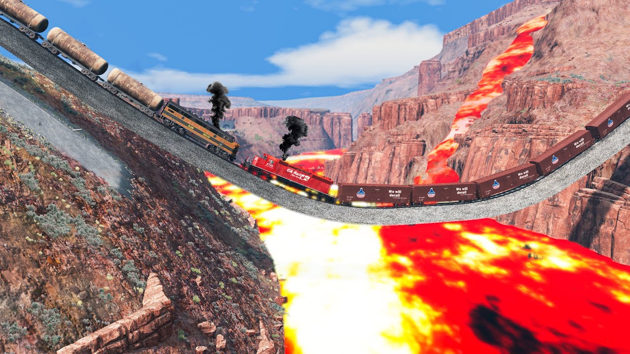 Train vs Giant U Track Lava Crashes - Train vs Cars & Rails | BeamNG.Drive #2