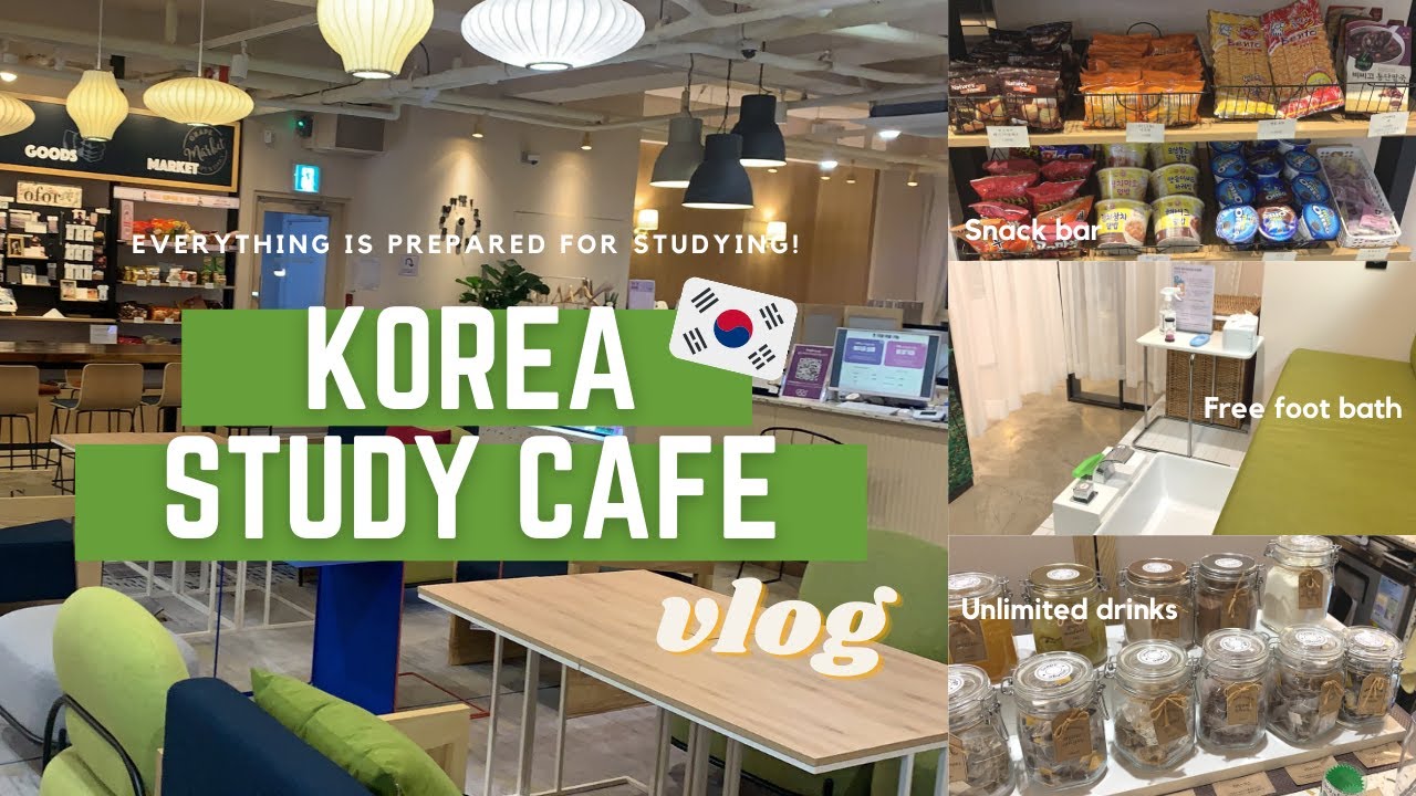 KOREA STUDY CAFE📚A cafe with everything you need to study! unlimited drinks, even a foot spa!