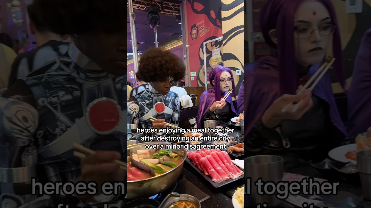 Teen Titans and... who's that? #cosplay #cyborg #blackfire #starfire #gru
