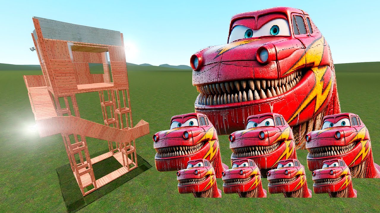 Lightning McQueen dinosaur Nextbots vs Towers Gmod in Garry's Mod