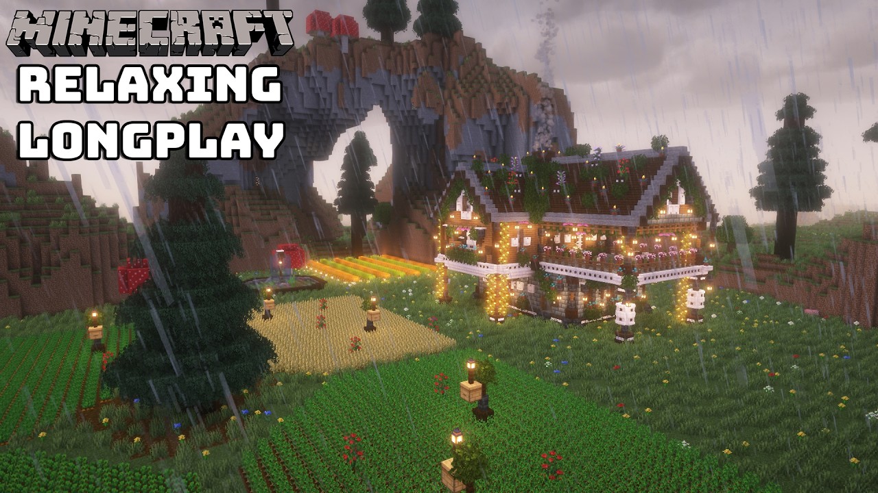 Minecraft Relaxing Longplay - Rainy Medieval Farm House - Cozy Cottage House - No Commentary