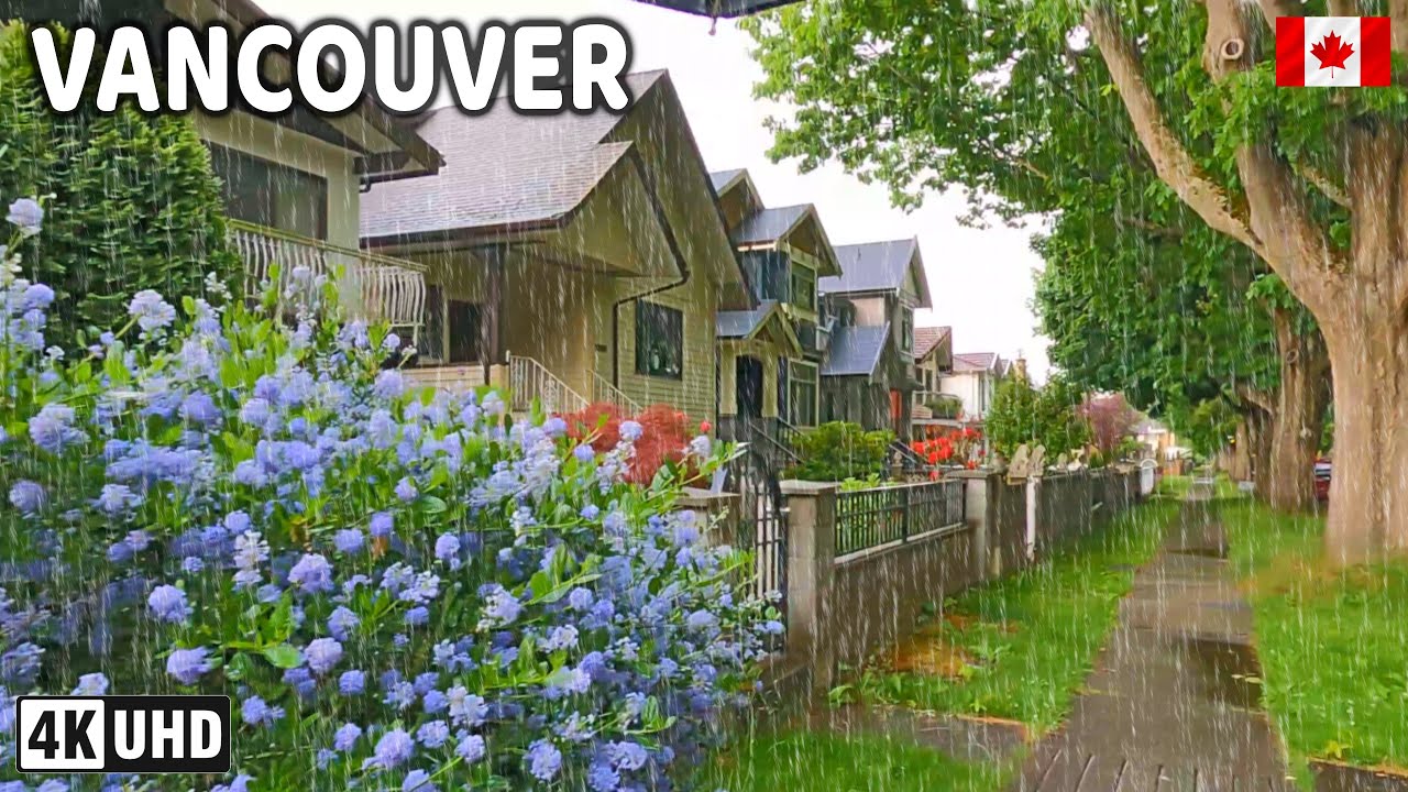 [Rain Walk] 🇨🇦 【4K】⛈️⛈️⛈️ Heavy Rain in Downtown Vancouver & East Vancouver. BC, Canada. Jun 2025.