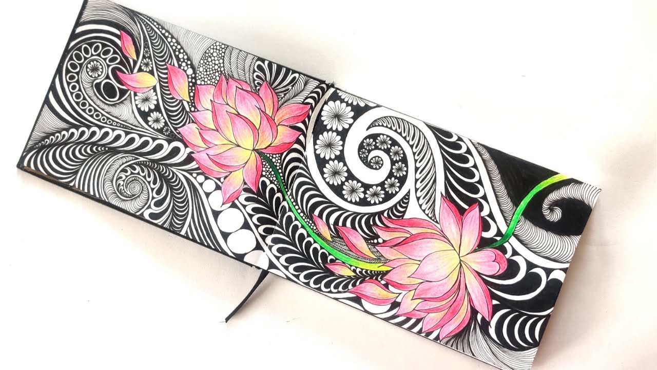 Lotus zentangle art || Zentangle || Doodle art || Zendoodle || lotus art with color pencile