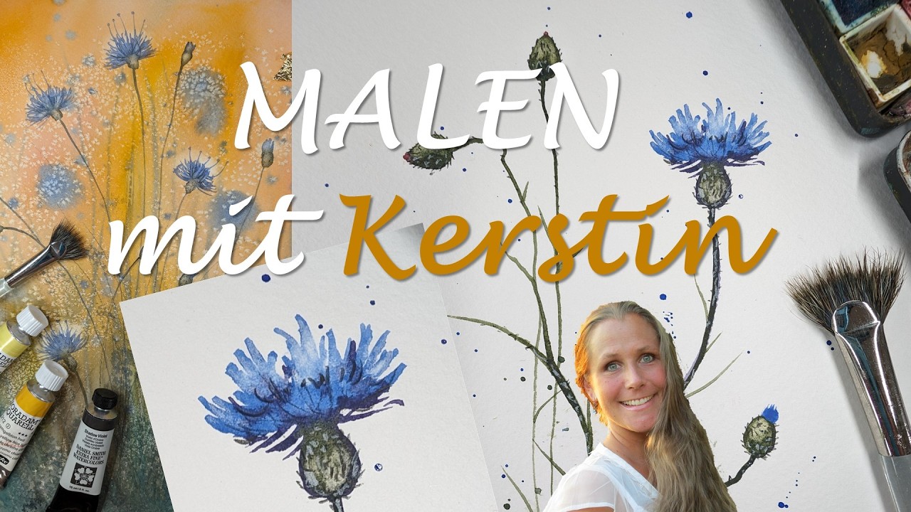 LOOSE watercolor - eine Kornblume malen in 2 Techniken