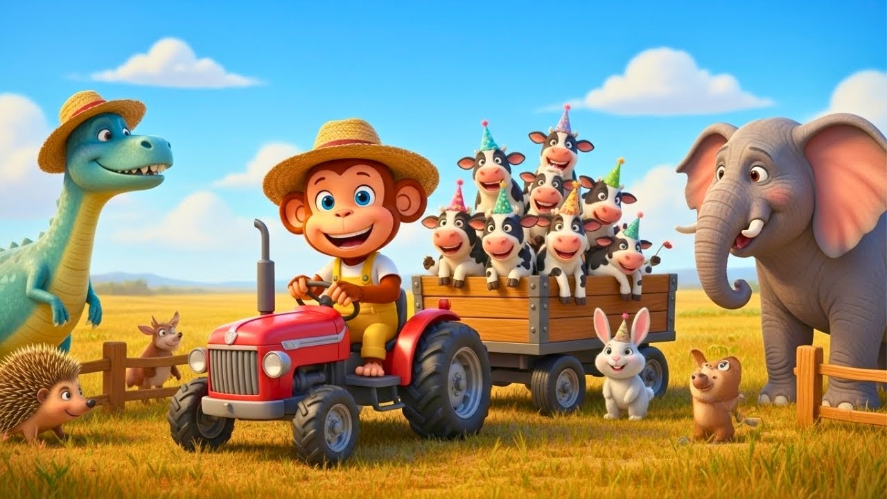 Tractor Monkey Rescues Cows and Chickens &ndash; A Super Fun Farm Day 🚜🐒