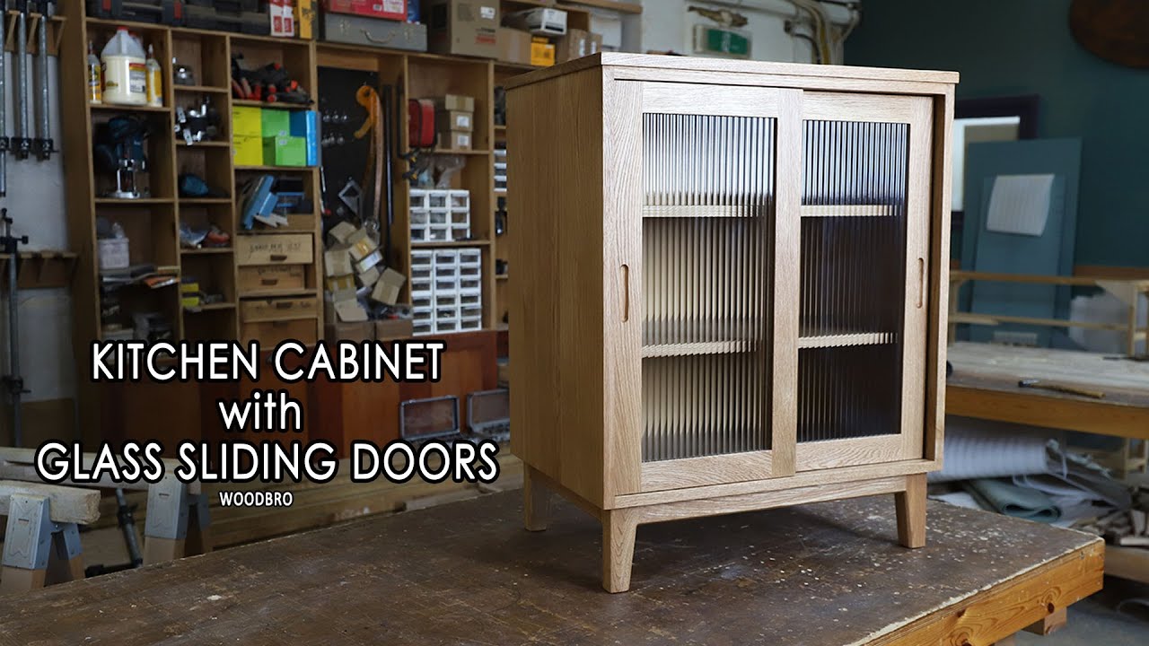 [목공오크 원목 그릇장 / Kitchen cabinet with glass sliding doors