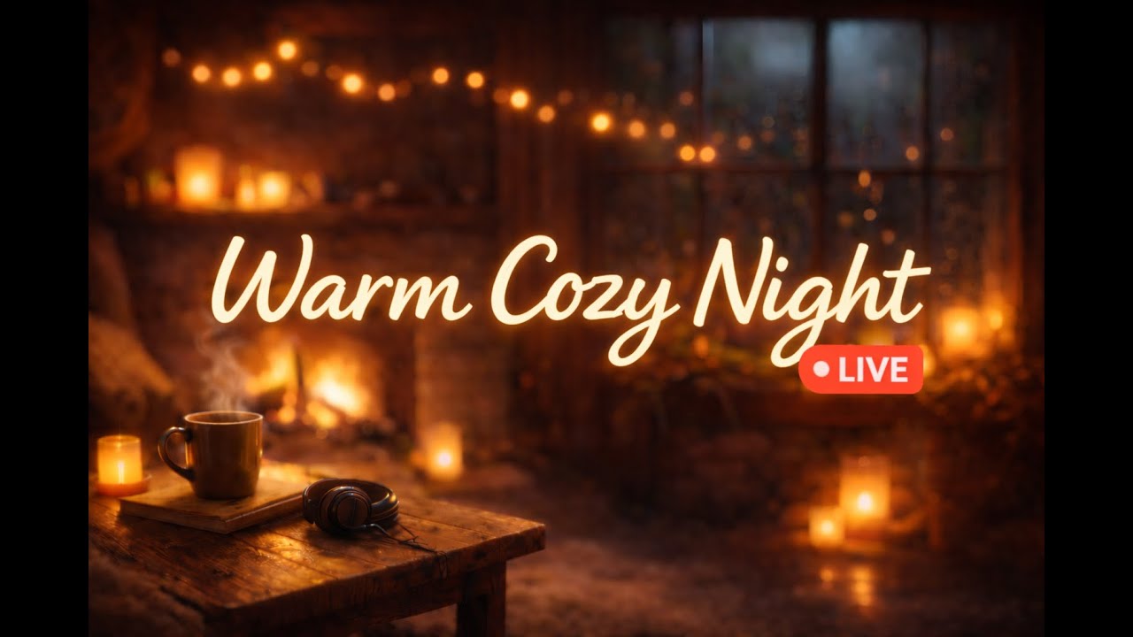Warm Cozy Night LoFi 🌙 | Rain & Fireplace Ambience 🔴 LIVE 23:30