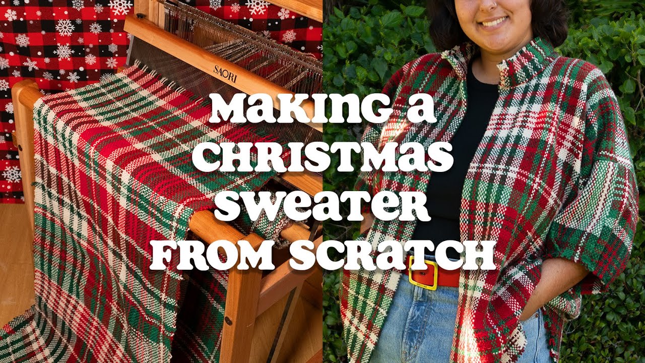 Making a Christmas Sweater from Scratch ❄️ Weaving Plaid Fabric!