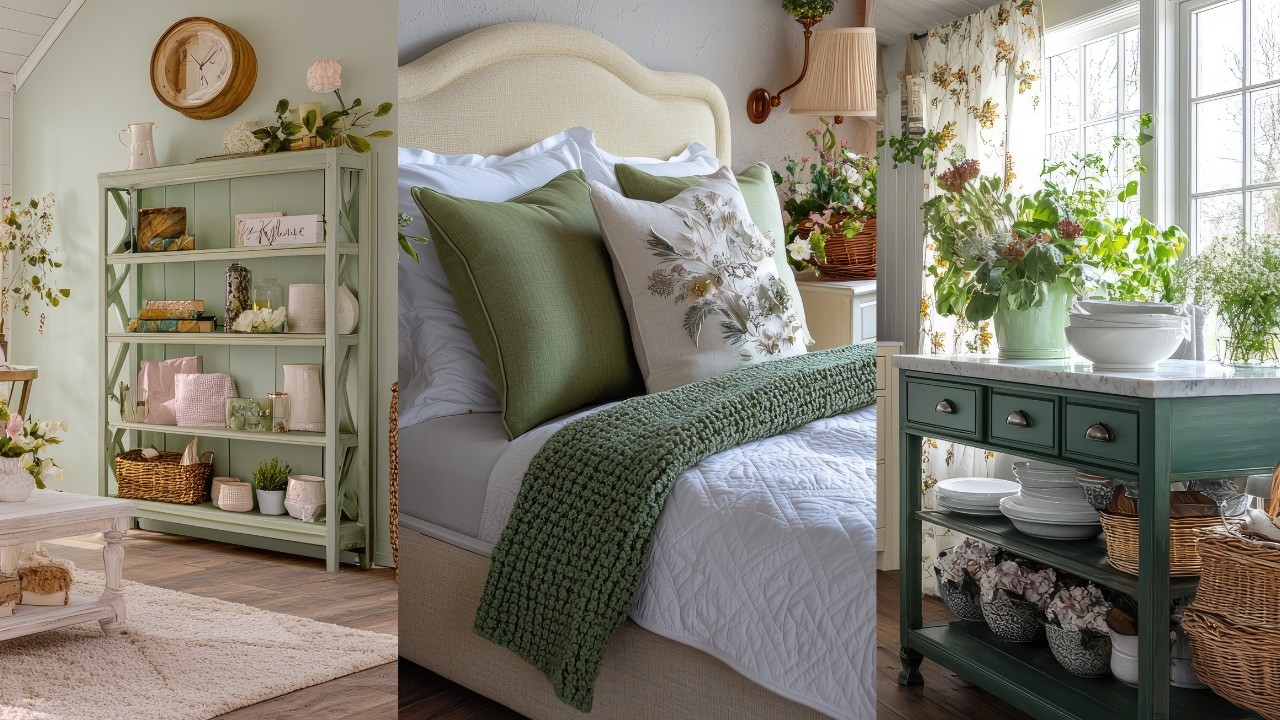 🏡✨ Rustic Meets Modern! Green & Cream Cottage Decor – Stunning Mix of Old & New!