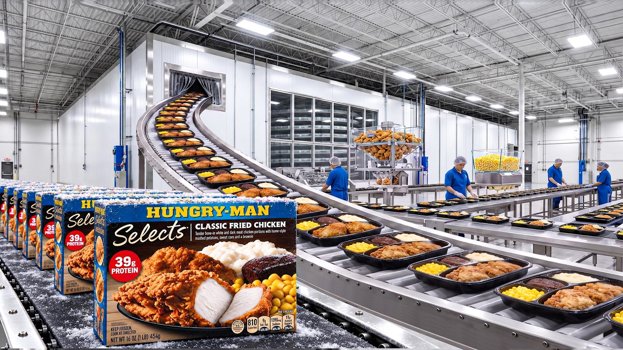 Как производят обеды Hungry-Man на фабрике | Классическая жареная курица