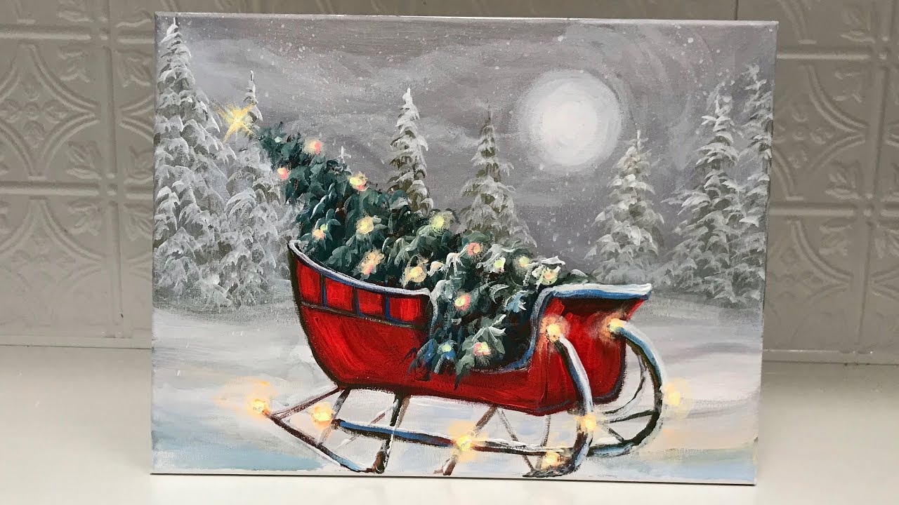 CHRISTMAS PAINTING TUTORIAL | OLD SLEIGH AND CHRISTMAS TREE 🎄 FOR BEGINNERS