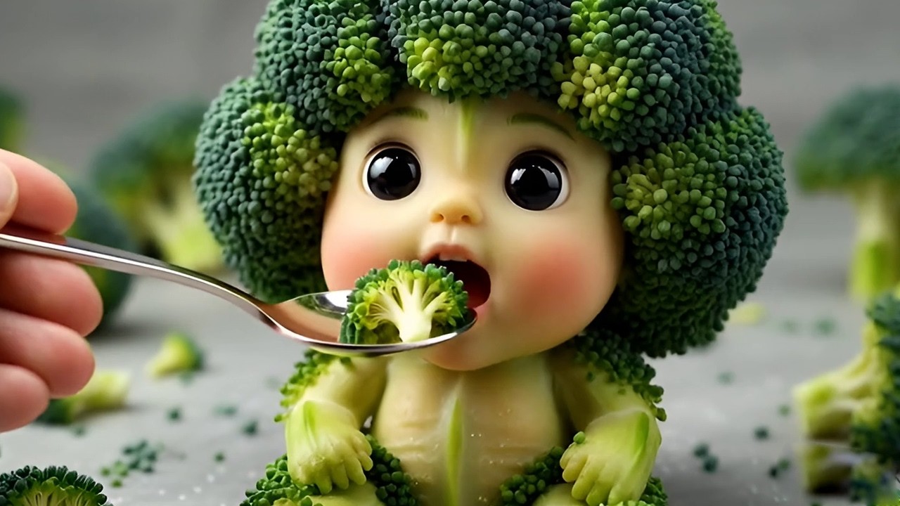 Too Cute to Handle? AI Vegetable Baby Eating Broccoli 🥦 | Ultra Satisfying ASMR
