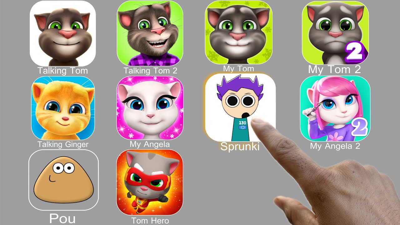 Incredibox Sprunki,,Talking Tom,Talking Ginger,Pou,My Angela,Tom Hero,My Tom,Talking Tom 2
