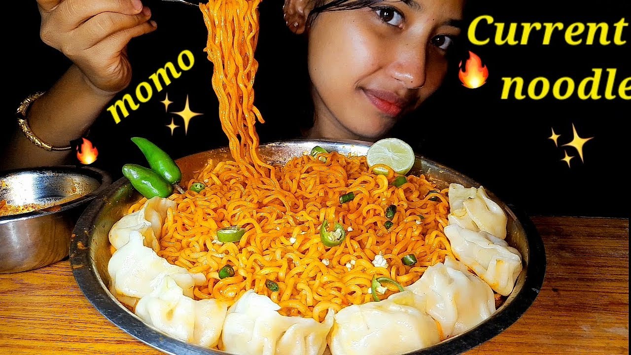 EATING 🔥SPICY CURRENT NOODLE WITH CHICKEN MOMO MUKBANG|| MUKBANG  VIDEO||