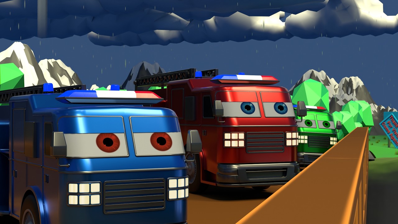 Fire Trucks rescue town and friends from the trouble causing villain!!