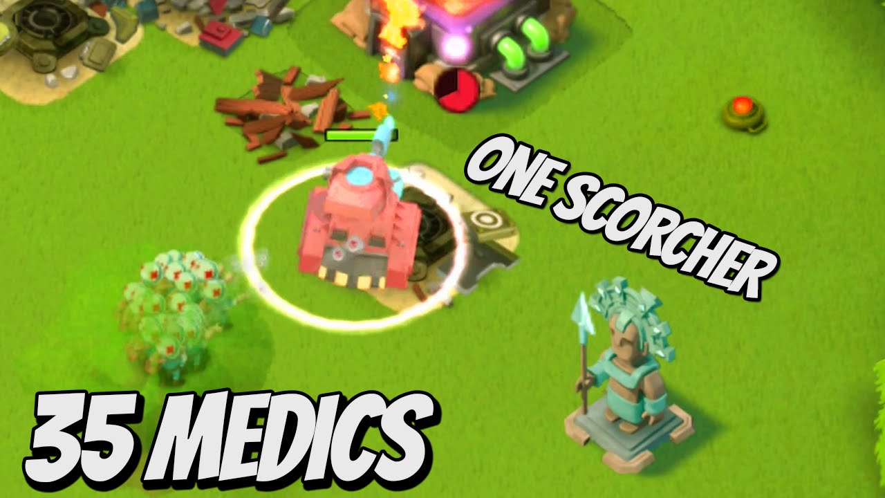 Boom Beach ULTIMATE UNDYING SCORCHER! (35 Medics + 1 Scorcher!)+Insane Gameplay