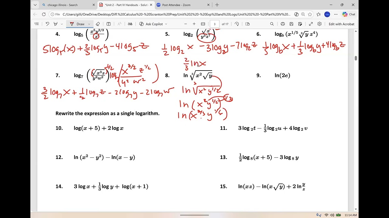 Properties of Log's and Hwk 8A Solutions
