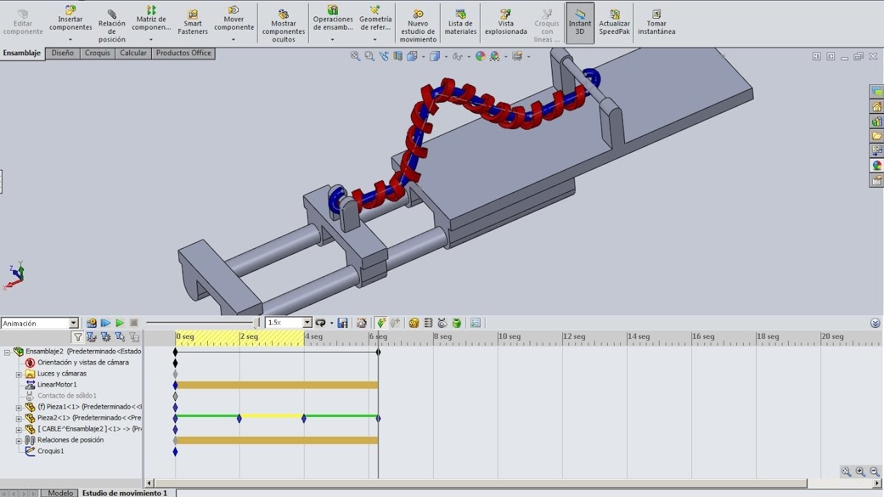 SIMULACION DE MOVIMEINTO DE CABLE EN SOLIDWORKS 2014   Avanzado