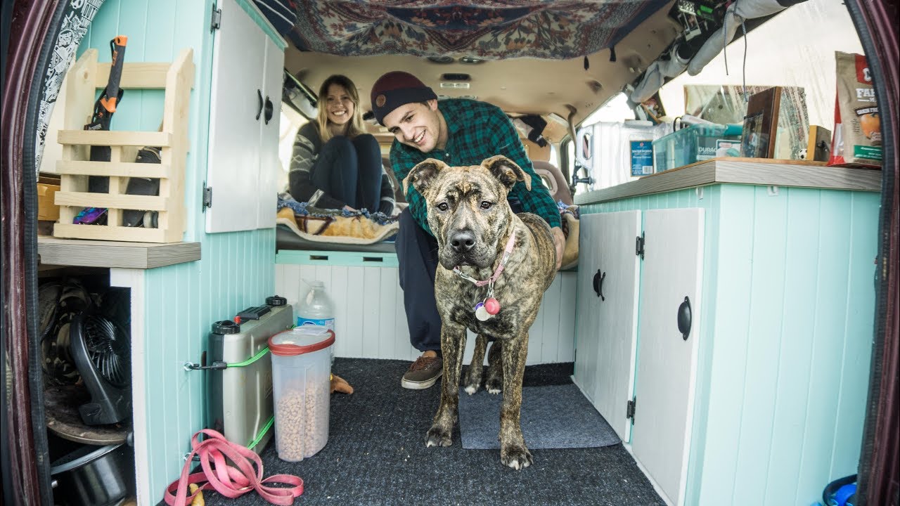 VAN LIFE TOUR :: Young Couple + Dog Survive Canadian Winter in converted camper van.