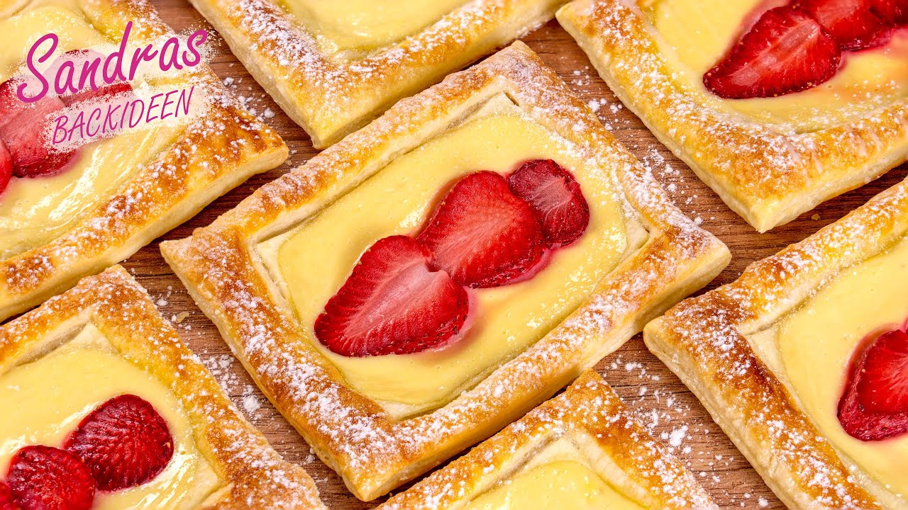 Erdbeerkuchen aus Blätterteig mit Creme | schnelles Rezept zum Muttertag