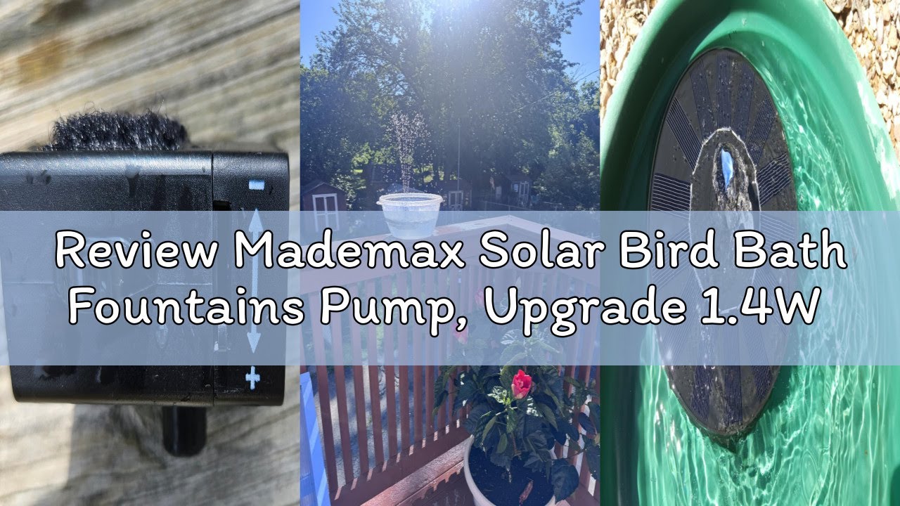 Review Mademax Solar Bird Bath Fountains Pump, Upgrade 1.4W Solar Fountain with 6 Nozzle, Free Stand