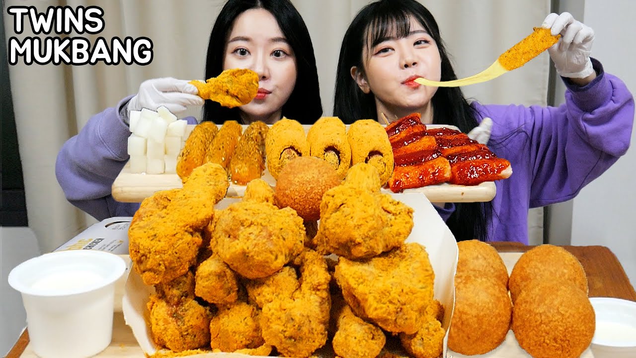 쌍둥이언니와 30시간 굶고 무야호 뿌링클 치킨파티 (치즈볼+쏘떡소떡+치즈스틱+핫도그&얼음콜라) ㅣ TWINS mukbang