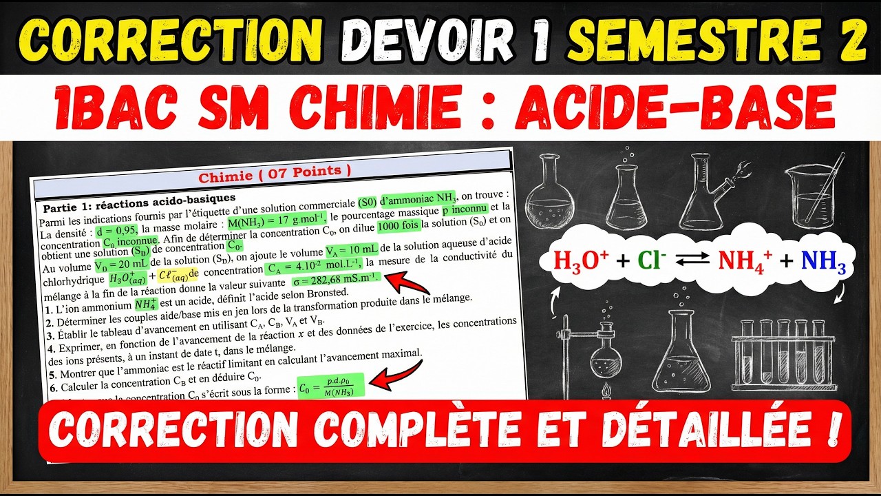 Correction Devoir 1 – Semestre 2 | 1BAC SM | Chimie : Réactions acido-basiques