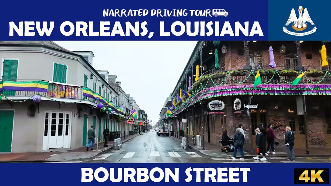 🎷 Bourbon Street, New Orleans, Louisiana 🎭 | 4K Drive