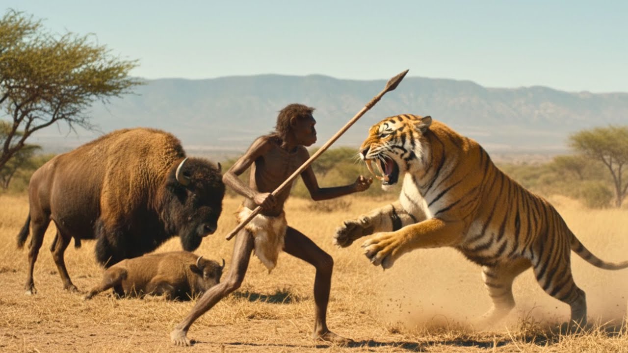 Life 3.6 Million Years Ago | Roar in the Wild &mdash; Caveman Defends the Bison