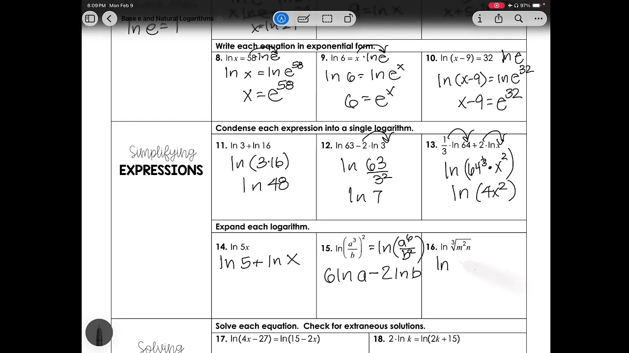 College Readiness Math Base e and Natural Logs