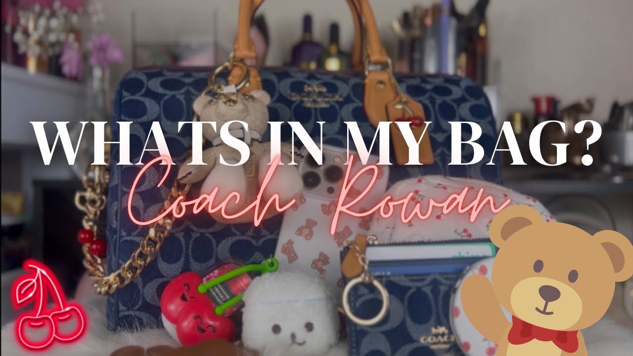 WHATS IN MY BAG Coach Rowan Denim | Coach Bear Charm #coachbag