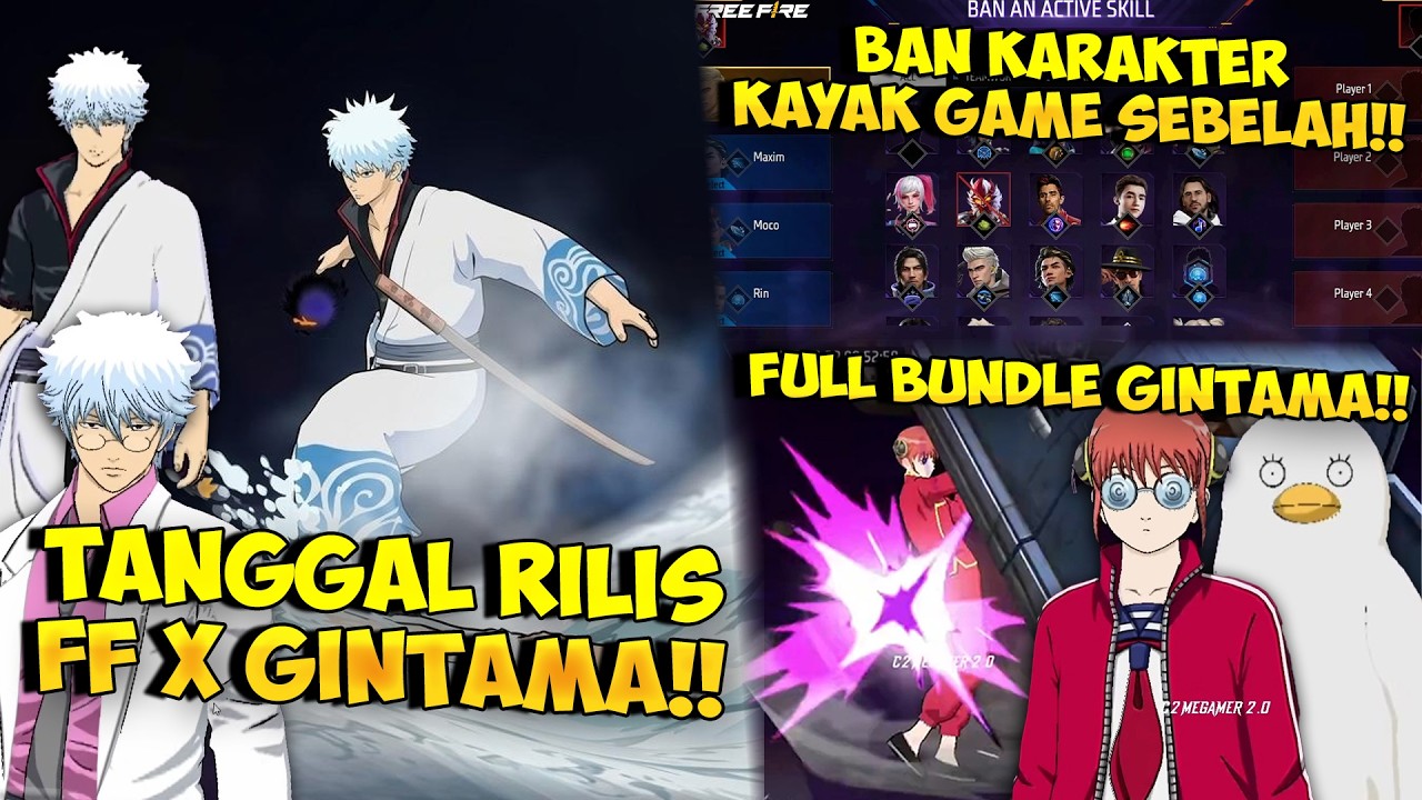 TANGGAL RILIS FF x GINTAMA !! Bocoran Fitur Ban Karakter & Tampilan Bundle Gintama Free Fire Terbaru