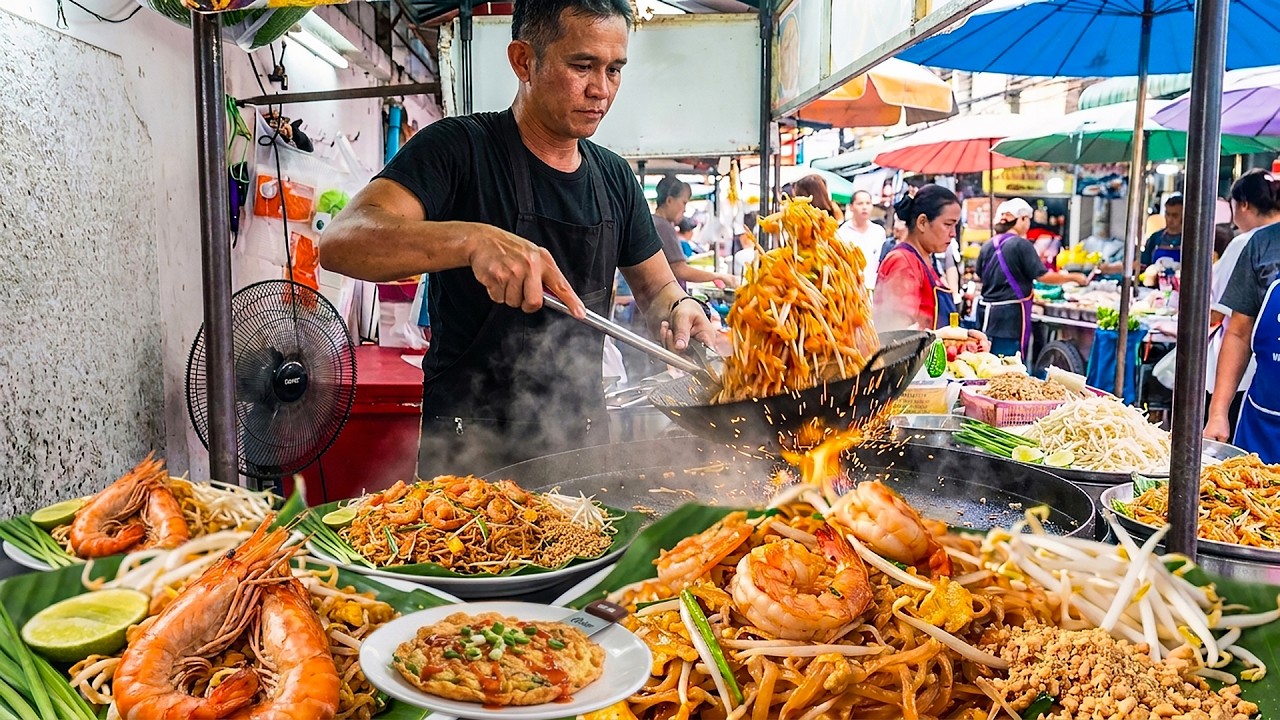 Street Food in Thailand - EGG Oyster Omelette MASTER + Shrimp Pad Thai Noodles | Thai Street Food