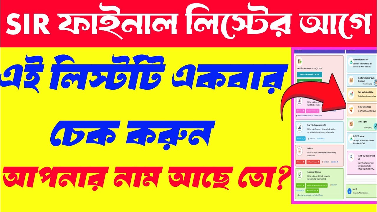 SIR final list in West Bengal 2026/SIR draft list in West Bengal/SIR new update 2026