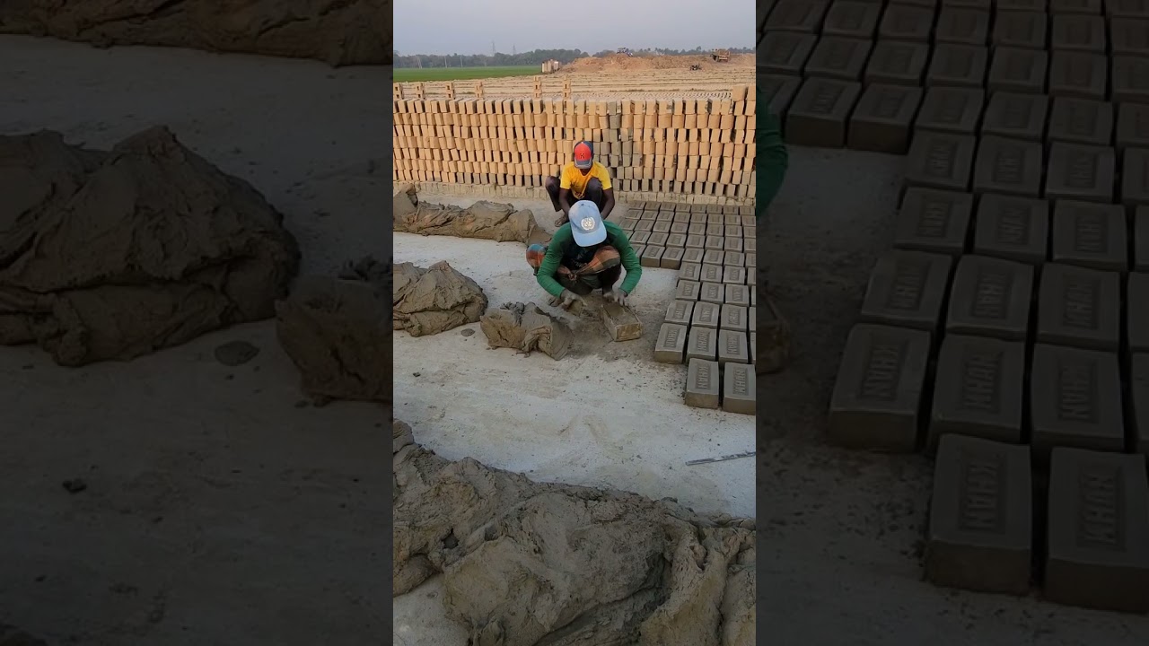 Long-established clay soil brick making manually. #shorts #claybrick #brickmaking