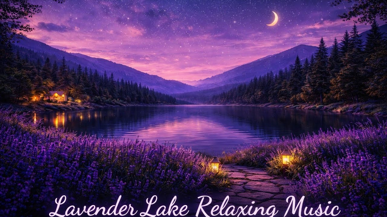 Lavender Lake at Night 🌙 Calm Water & Meditation Music for Deep Relaxation