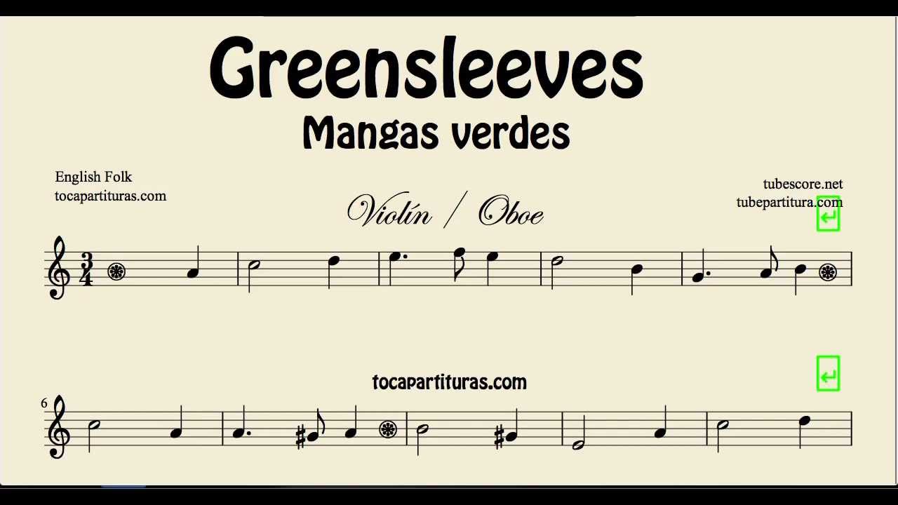 Greensleeves Sheet Music for Violin and Oboe What child is this Partitura de Mangas Verdes