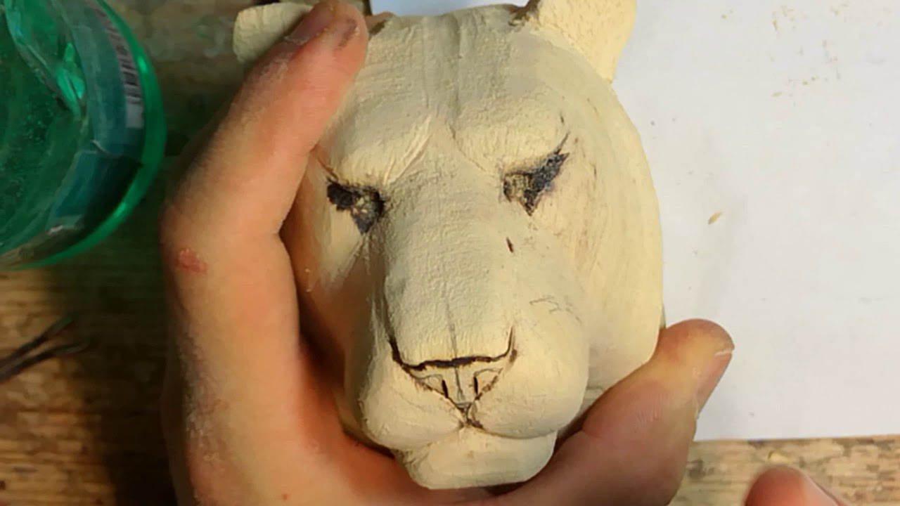 wood carving walking stick -Tiger head (part1)
