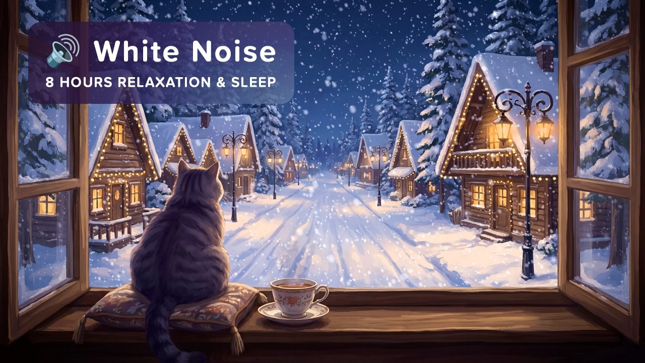 🔊 8 Hours Deep Sleep - Snowy Village Cat | Polar Wind & Cat Purring White Noise