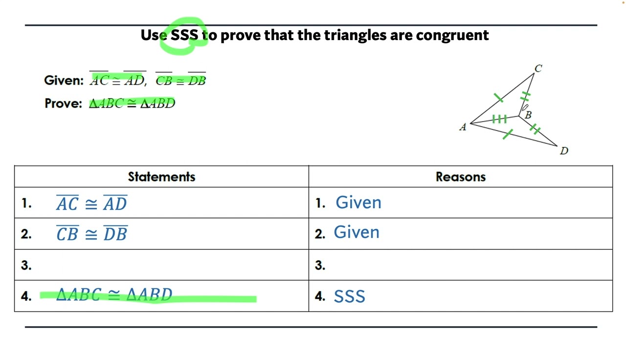 Proving Triangles Congruent SSS, SAS