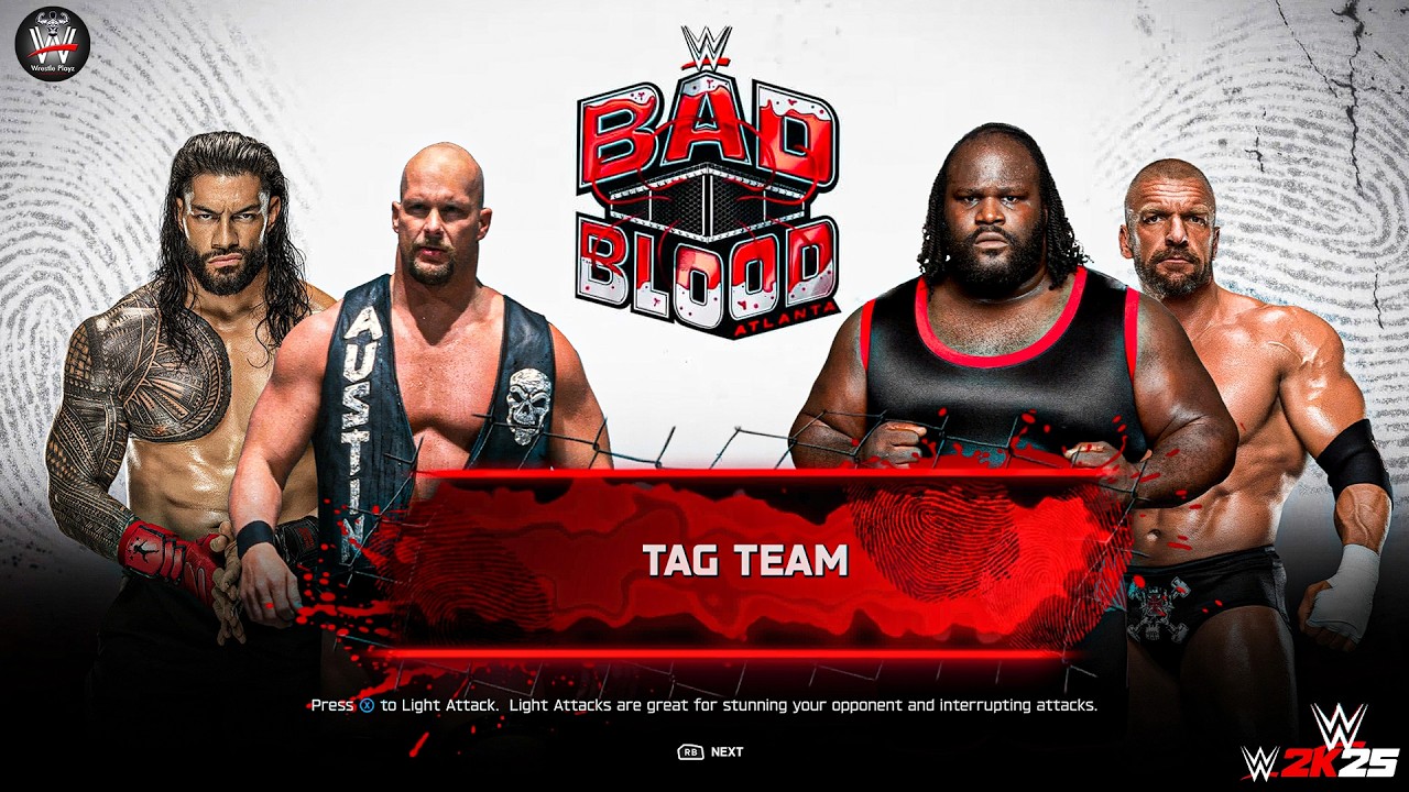 WWE 2K25 - Roman Reigns & Stone Cold Steve Austin Team Up Against Mark Henry & Triple H