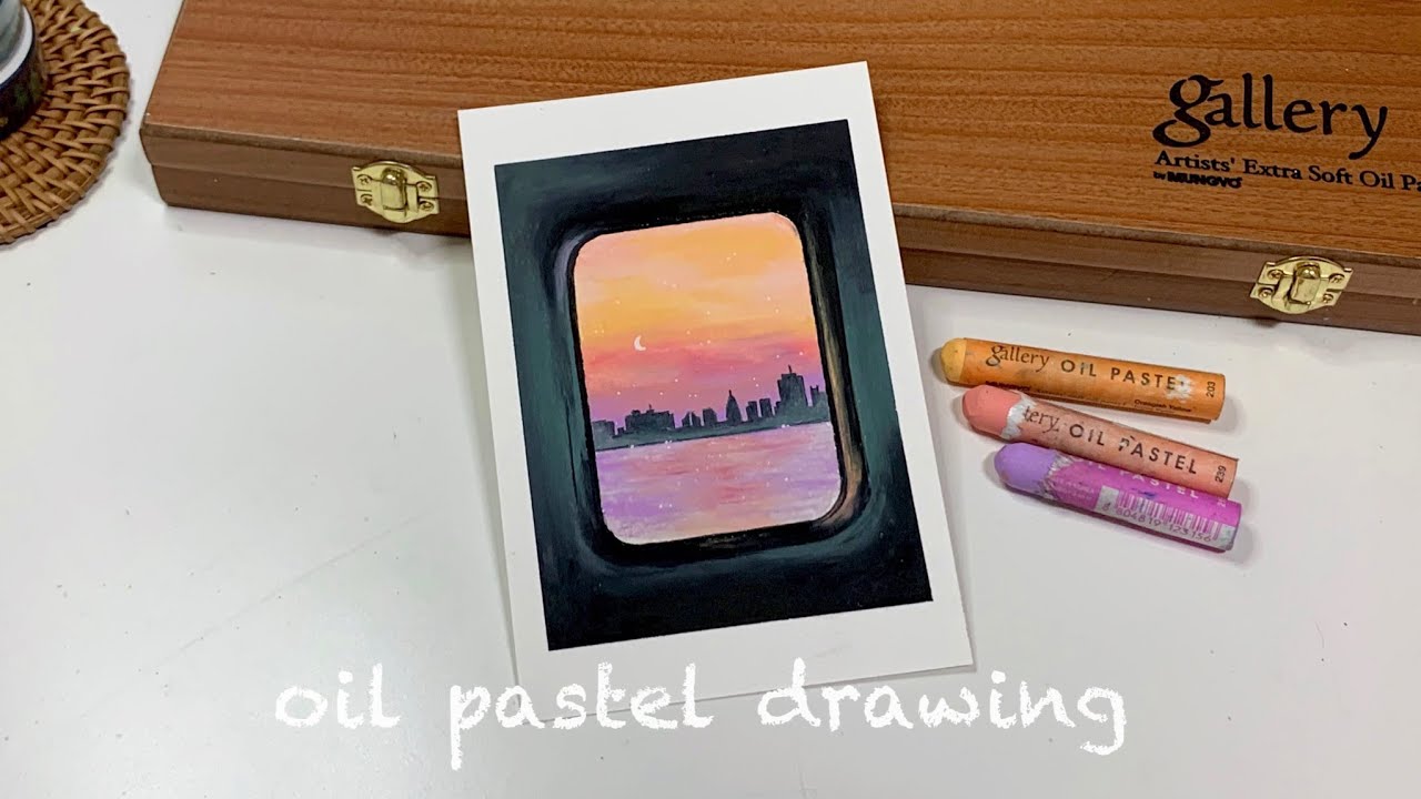 오일파스텔 초보, 오일파스텔로 지하철에서 보는 풍경 그리기, oil pastel drawing