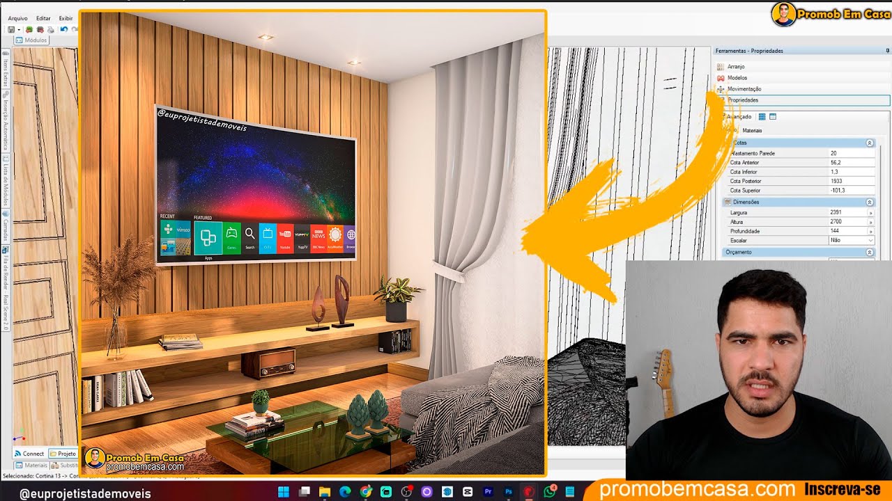 Projetando Uma Sala no Promob Passo a Passo Render Com Real Scene 2.0 #promobemcasa #marcenaria