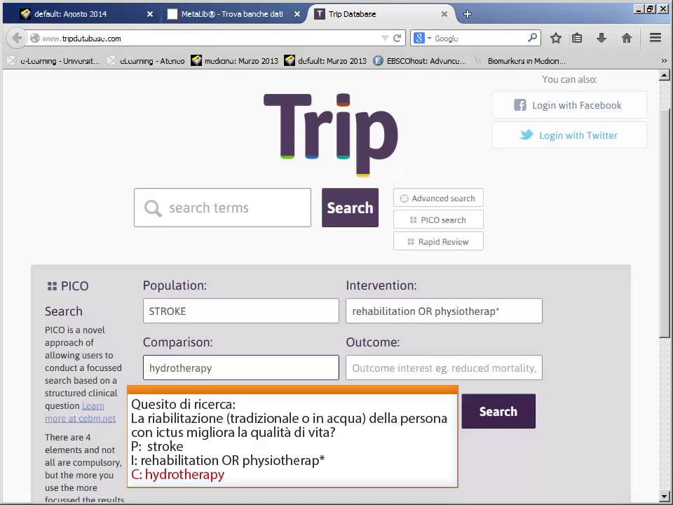Guida a TRIP database. La ricerca PICO. 5/8