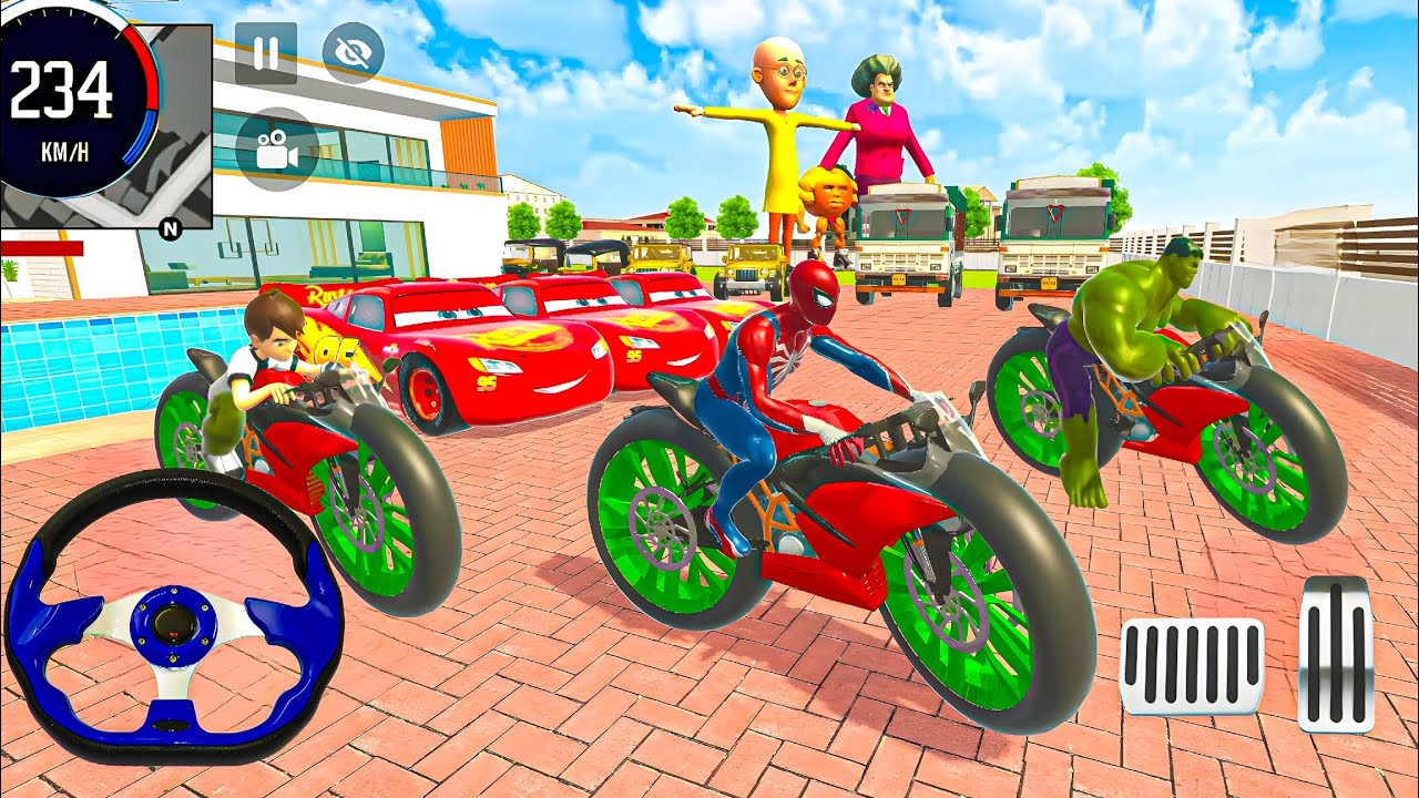 🥰 Modified KTM Bike & Mc Queen Car 🦚Hulk Spiderman Drive 3D Game 🎉Monster Car Showroom👑Lot's of Bike