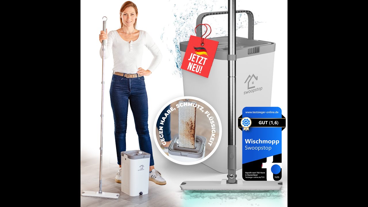 Swoopstop -3 Kammer Wischmopp Set mit dem Verlängerten Stil Plus 3 zusätzliche Wiederverwendetpads.
