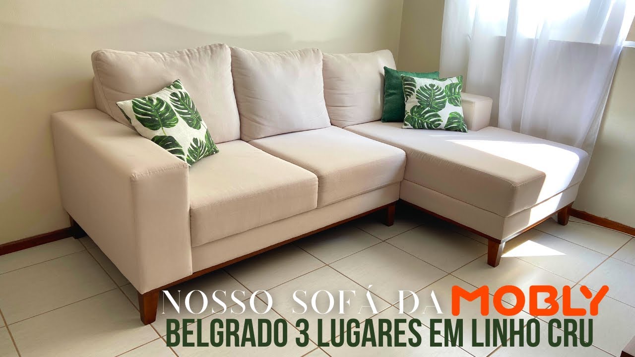 Nosso sofá da Mobly | Modelo Belgrado, 3 lugares com chaise em Linho Cru | Todas as informações!