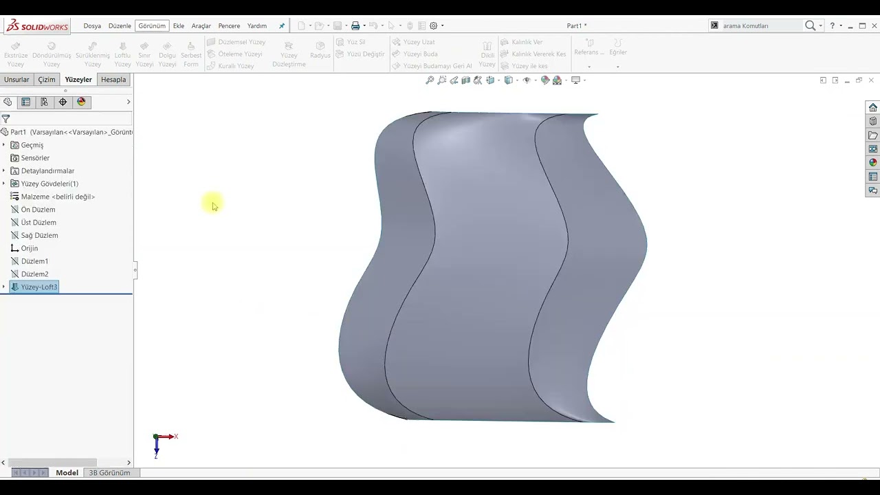 SOLİDWORKS YÜZEY MODELLEME-2 (LOFT YÜZEY KOMUTU)